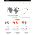 rhinestone Love heart 2020 new arrivals fashion sun glasses rimless shades designer luxury Butterfly teardrop sunglasses women